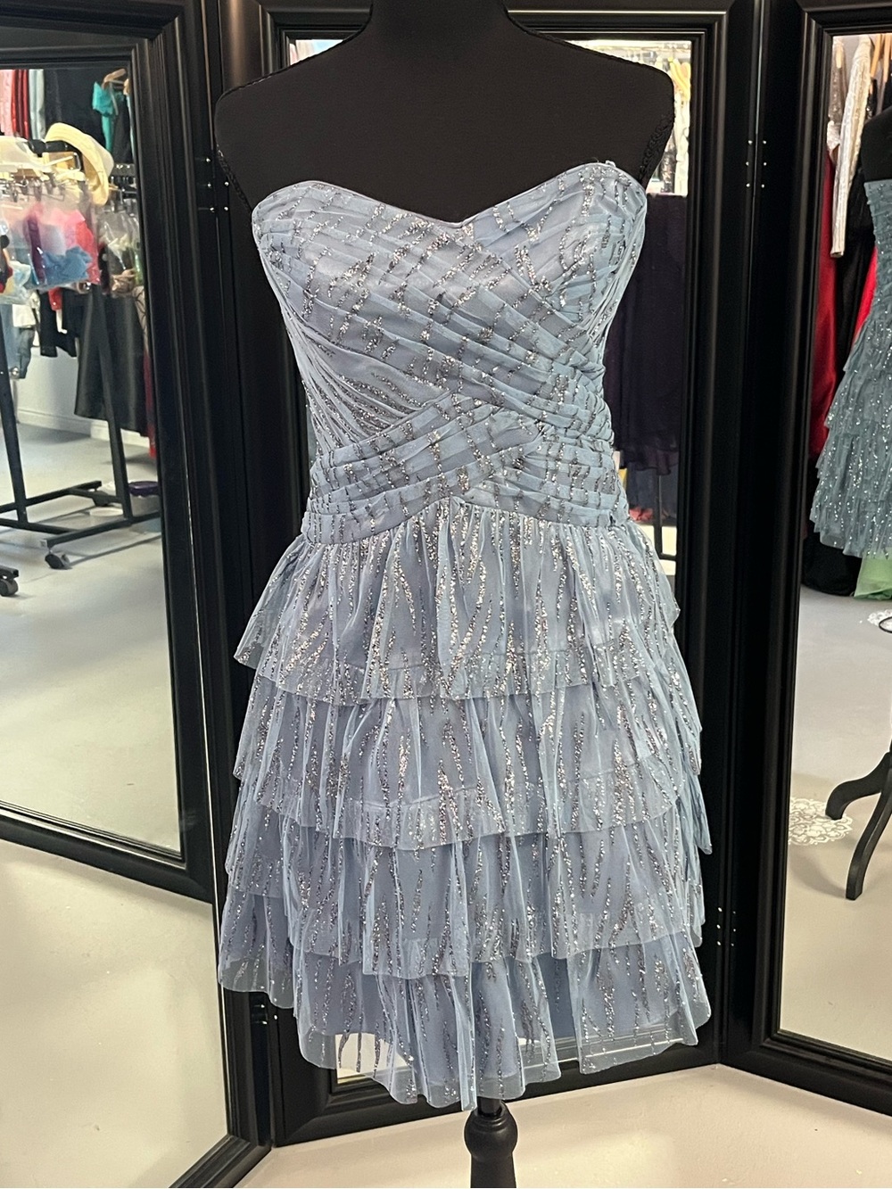Jump Strapless Light Blue Layered Ruffle Prom Dress